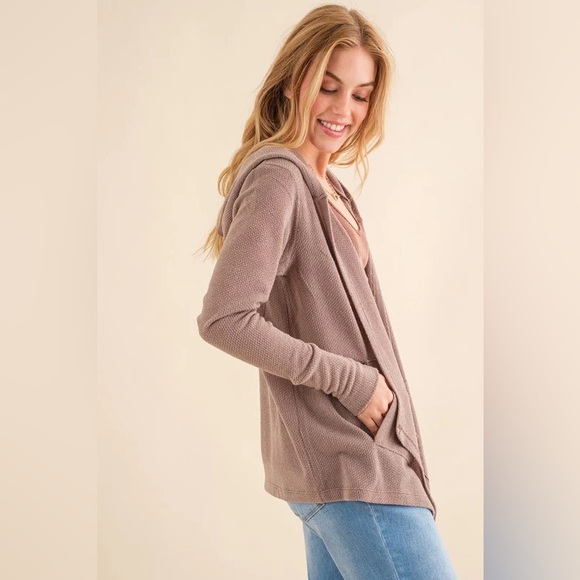 Hooded Flowy Mocha Tunic Length Hooded Cardigan w/ Pockets Available S, M, L, XL - Picture 2 of 3